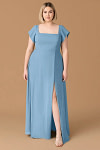 Exclusivity Steel Blue Bridesmaid Dresses A Line Square Neck in Chiffon with Cap Sleeved Ruffled and Slits Image880856
