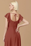 Exclusivity Terracotta Bridesmaid Dresses A Line Square Neck in Chiffon with Cap Sleeved Ruffled and Slits Image197895 - Akaks