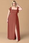 Exclusivity Terracotta Bridesmaid Dresses A Line Square Neck in Chiffon with Cap Sleeved Ruffled and Slits Image597914 - Akaks