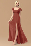 Exclusivity Terracotta Bridesmaid Dresses A Line Square Neck in Chiffon with Cap Sleeved Ruffled and Slits Image719777 - Akaks