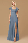 Exclusivity Twilight Blue Bridesmaid Dresses A Line Square Neck in Chiffon with Cap Sleeved Ruffled and Slits Image134464