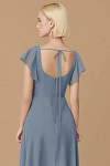 Exclusivity Twilight Blue Bridesmaid Dresses A Line Square Neck in Chiffon with Cap Sleeved Ruffled and Slits Image139002