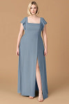 Exclusivity Twilight Blue Bridesmaid Dresses A Line Square Neck in Chiffon with Cap Sleeved Ruffled and Slits Image247841