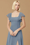 Exclusivity Twilight Blue Bridesmaid Dresses A Line Square Neck in Chiffon with Cap Sleeved Ruffled and Slits Image920248