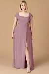 Exclusivity Vintage Mauve Bridesmaid Dresses A Line Square Neck in Chiffon with Cap Sleeved Ruffled and Slits Image333720 - Akaks