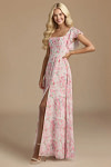 Exclusivity Watercolor Floral Bridesmaid Dresses A Line Square Neck in Chiffon with Cap Sleeved Ruffled and Slits Image395087 - Akaks