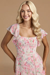 Exclusivity Watercolor Floral Bridesmaid Dresses A Line Square Neck in Chiffon with Cap Sleeved Ruffled and Slits Image685747 - Akaks