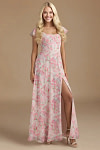 Exclusivity Watercolor Floral Bridesmaid Dresses A Line Square Neck in Chiffon with Cap Sleeved Ruffled and Slits Image889368 - Akaks