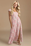 Exclusivity Watercolor Floral Bridesmaid Dresses A Line Square Neck in Chiffon with Cap Sleeved Ruffled and Slits Image904739 - Akaks