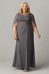 Akaks Abigail Dark Grey Mother of the Bride Dress A-Line Floor Length Lace Capelet Chiffon Dress Image838015