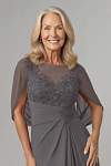 Akaks Abigail Dark Grey Mother of the Bride Dress A-Line Floor Length Lace Capelet Chiffon Dress Image935732