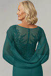Akaks Abigail Mother of the Bride Peacock Dresses A-Line Floor Length Lace Capelet Chiffon Dress Image124982