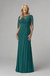 Akaks Abigail Mother of the Bride Peacock Dresses A-Line Floor Length Lace Capelet Chiffon Dress Image680039