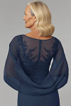 Akaks Abigail Navy Blue Mother of the Bride Dress Plus Size A-Line Floor Length Lace Capelet Chiffon Dress Image228788