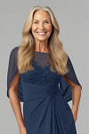 Akaks Abigail Navy Blue Mother of the Bride Dress Plus Size A-Line Floor Length Lace Capelet Chiffon Dress Image682267
