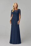 Akaks Abigail Navy Blue Mother of the Bride Dress Plus Size A-Line Floor Length Lace Capelet Chiffon Dress Image756388