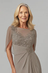 Akaks Abigail Taupe Mother of the Bride Dress Plus Size A-Line Floor Length Lace Capelet Chiffon Dress Image561710