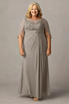 Akaks Abigail Taupe Mother of the Bride Dress Plus Size A-Line Floor Length Lace Capelet Chiffon Dress Image957739