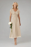 Akaks Adeline Champagne Colored Dresses for Mother of the Bride A-Line V-Neck Tea Length Ruffles Cap Sleeves Pleated Chiffon Dress Image303564