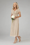 Akaks Adeline Champagne Colored Dresses for Mother of the Bride A-Line V-Neck Tea Length Ruffles Cap Sleeves Pleated Chiffon Dress Image630120