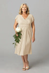 Akaks Adeline Champagne Colored Dresses for Mother of the Bride A-Line V-Neck Tea Length Ruffles Cap Sleeves Pleated Chiffon Dress Image720849