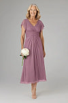 Akaks Adeline Dusty Mauve Mother of the Bride Dress A-Line V-Neck Tea Length Ruffles Cap Sleeves Pleated Chiffon Dress Image455355