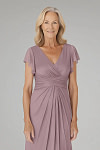 Akaks Adeline Dusty Rose Dress Mother of the Bride A-Line V-Neck Tea Length Ruffles Cap Sleeves Pleated Chiffon Dress Image144562