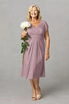 Akaks Adeline Dusty Rose Dress Mother of the Bride A-Line V-Neck Tea Length Ruffles Cap Sleeves Pleated Chiffon Dress Image680979