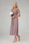 Akaks Adeline Dusty Rose Dress Mother of the Bride A-Line V-Neck Tea Length Ruffles Cap Sleeves Pleated Chiffon Dress Image788873