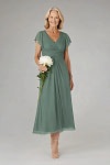 Akaks Adeline Eucalyptus Dress Mother of the Bride A-Line V-Neck Tea Length Ruffles Cap Sleeves Pleated Chiffon Dress Image424079