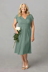 Akaks Adeline Eucalyptus Dress Mother of the Bride A-Line V-Neck Tea Length Ruffles Cap Sleeves Pleated Chiffon Dress Image475671