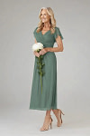 Akaks Adeline Eucalyptus Dress Mother of the Bride A-Line V-Neck Tea Length Ruffles Cap Sleeves Pleated Chiffon Dress Image641213