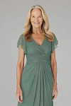 Akaks Adeline Eucalyptus Dress Mother of the Bride A-Line V-Neck Tea Length Ruffles Cap Sleeves Pleated Chiffon Dress Image698269