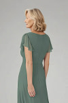 Akaks Adeline Eucalyptus Dress Mother of the Bride A-Line V-Neck Tea Length Ruffles Cap Sleeves Pleated Chiffon Dress Image738545