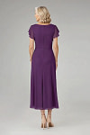 Akaks Adeline Grape Color Mother of the Bride Dresses A-Line V-Neck Tea Length Ruffles Cap Sleeves Pleated Chiffon Dress Image276215