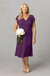 Akaks Adeline Grape Color Mother of the Bride Dresses A-Line V-Neck Tea Length Ruffles Cap Sleeves Pleated Chiffon Dress Image444250