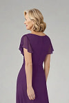 Akaks Adeline Grape Color Mother of the Bride Dresses A-Line V-Neck Tea Length Ruffles Cap Sleeves Pleated Chiffon Dress Image737628
