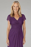 Akaks Adeline Grape Color Mother of the Bride Dresses A-Line V-Neck Tea Length Ruffles Cap Sleeves Pleated Chiffon Dress Image957815