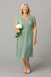 Akaks Adeline Matcha Mother of the Bride Plus Size Dresses A-Line V-Neck Tea Length Ruffles Cap Sleeves Pleated Chiffon Dress Image316289