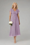 Akaks Adeline Mother of the Bride Dress Wisteria A-Line V-Neck Tea Length Ruffles Cap Sleeves Pleated Chiffon Dress Image425091