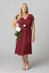 Akaks Adeline Mother of the Bride Dresses Burgundy A-Line V-Neck Tea Length Ruffles Cap Sleeves Pleated Chiffon Dress Image110963