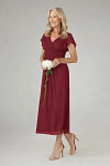 Akaks Adeline Mother of the Bride Dresses Burgundy A-Line V-Neck Tea Length Ruffles Cap Sleeves Pleated Chiffon Dress Image183663