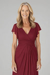 Akaks Adeline Mother of the Bride Dresses Burgundy A-Line V-Neck Tea Length Ruffles Cap Sleeves Pleated Chiffon Dress Image201477