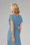 Akaks Adeline Mother of the Bride Dresses Steel Blue A-Line V-Neck Tea Length Ruffles Cap Sleeves Pleated Chiffon Dress Image439263