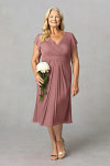 Akaks Adeline Mother of the Bride Plus Size Dresses Desert Rose A-Line V-Neck Tea Length Ruffles Cap Sleeves Pleated Chiffon Dress Image682590