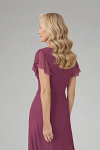 Akaks Adeline Mulberry Plus Size Formal Mother Of The Bride Dresses A-Line V-Neck Tea Length Ruffles Cap Sleeves Pleated Chiffon Dress Image545375