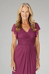 Akaks Adeline Mulberry Plus Size Formal Mother Of The Bride Dresses A-Line V-Neck Tea Length Ruffles Cap Sleeves Pleated Chiffon Dress Image757836