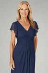 Akaks Adeline Navy Mother of the Bride Dress A-Line V-Neck Tea Length Ruffles Cap Sleeves Pleated Chiffon Dress Image236984