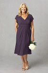 Akaks Adeline Plum Dresses for Mother of the Bride A-Line V-Neck Tea Length Ruffles Cap Sleeves Pleated Chiffon Dress Image122219