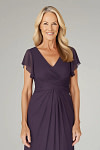 Akaks Adeline Plum Dresses for Mother of the Bride A-Line V-Neck Tea Length Ruffles Cap Sleeves Pleated Chiffon Dress Image335920